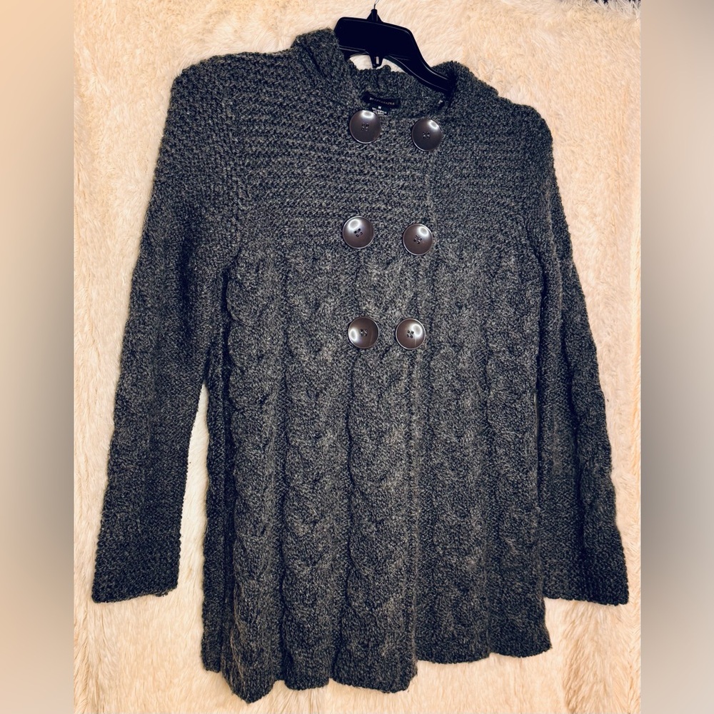BCBG Max Azria Charcoal Cable Knit Hooded Cardigan Coat
🖤